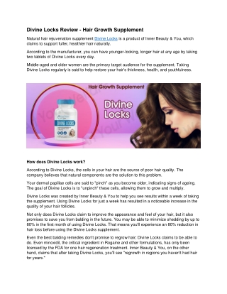 Divine Locks Review - Hair Growth Supplement