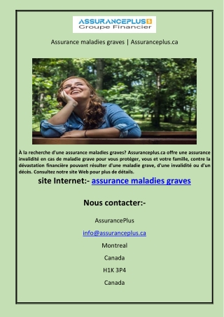 Assurance maladies graves | Assuranceplus.ca