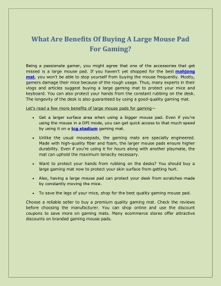 What Are Benefits Of Buying A Large Mouse Pad For Gaming