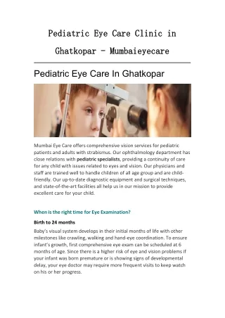 Pediatric Eye Care Clinic in Ghatkopar - Mumbaieyecare