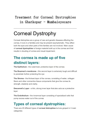 Treatment for Corneal Dystrophies in Ghatkopar - Mumbaieyecare