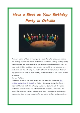 Have a Blast at Your Birthday Party in Oakville