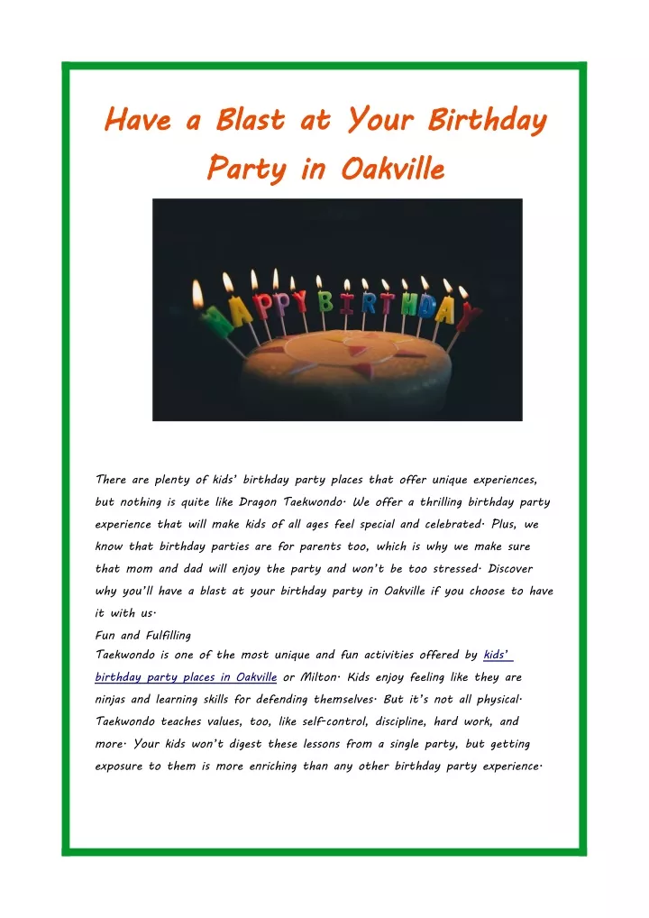 have a blast at your birthday party in oakville