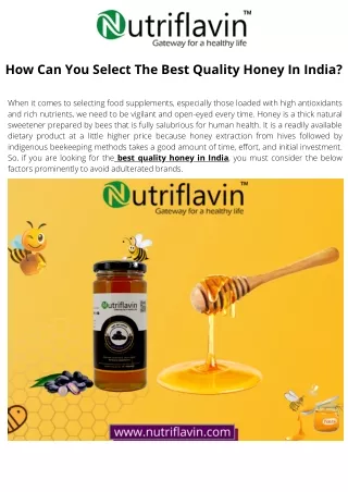 How Can You Select The Best Quality Honey In India
