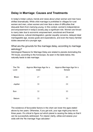 delay in marriage causes and treatments