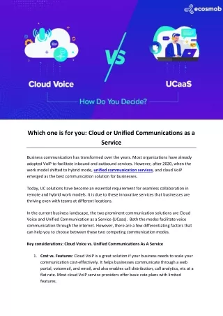 Which one is for you - Cloud or Unified Communications as a Service