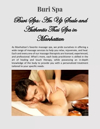 Best Massage Services In Manhattan | Buri Spa