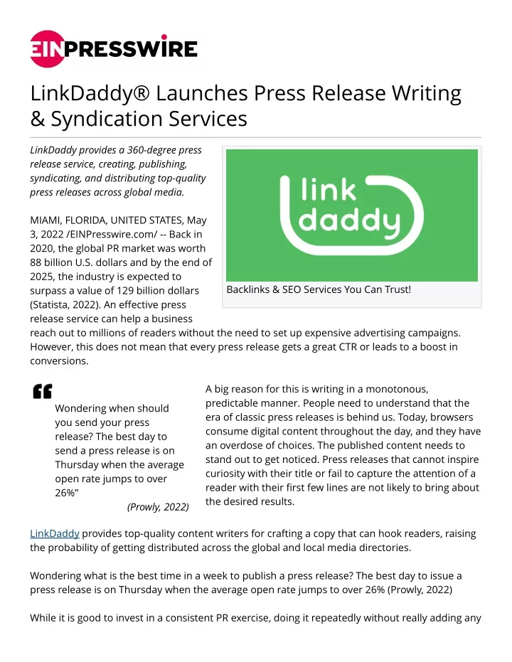 linkdaddy launches press release writing