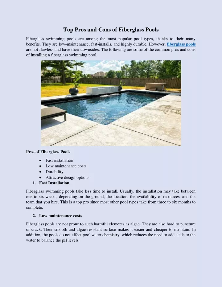 top pros and cons of fiberglass pools