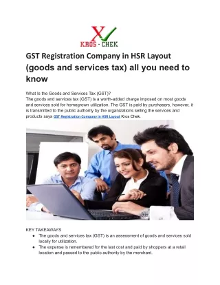GST Registration Company in HSR Layout (goods and services tax) all you need to know