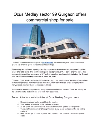 ocus medley sector 99 gurgaon offers commercial