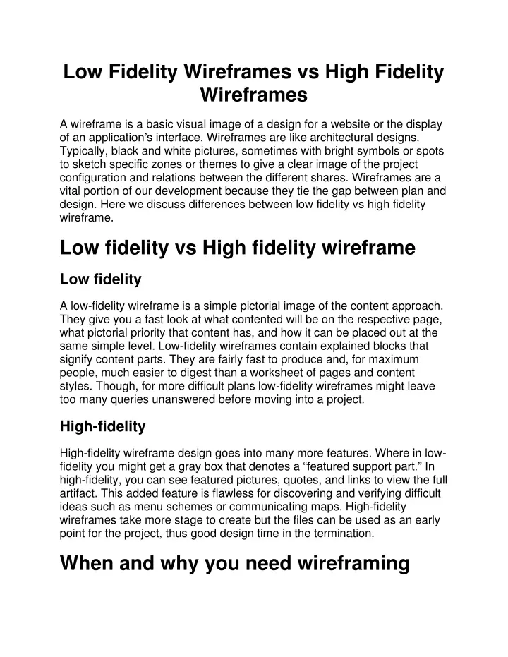 low fidelity wireframes vs high fidelity
