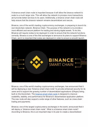 Why is the deployment of a binance smart chain node important_