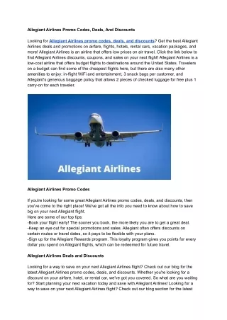 Allegiant Airlines Promo Codes, Deals, And Discounts