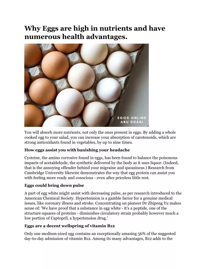 why eggs are high in nutrients and have numerous