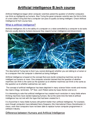 Artificial intelligence B.tech course|Technology
