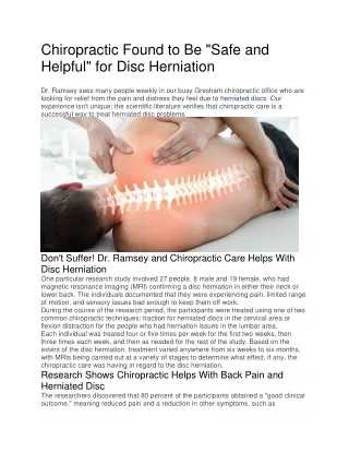 Chiropractic Found to Be "Safe and Helpful" for Disc Herniation