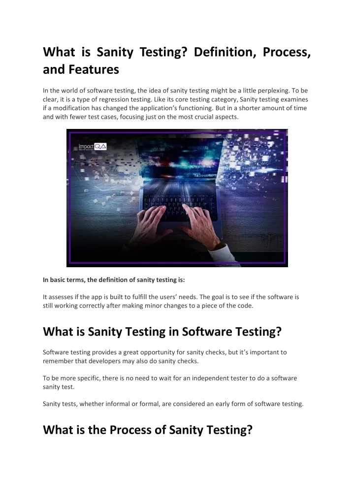 what is sanity testing definition process
