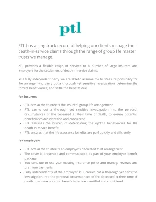 ptl has a long track record of helping