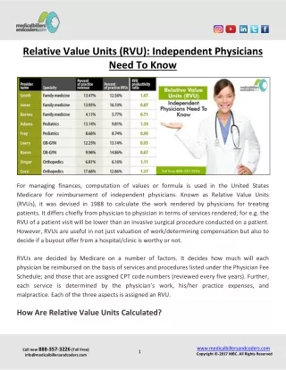 relative value units rvu independent physicians