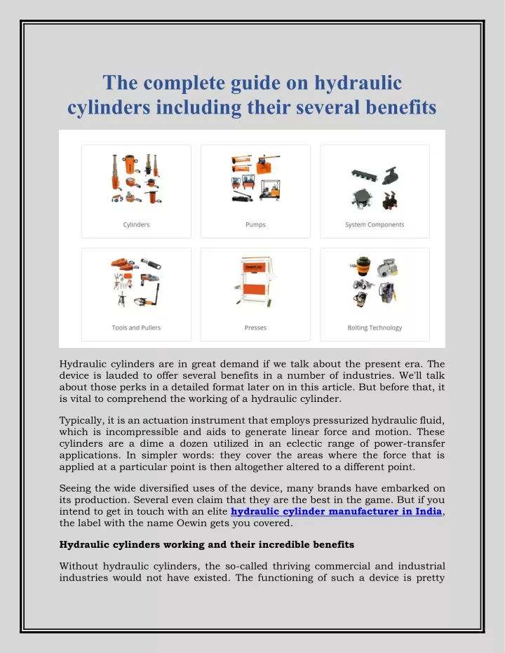 the complete guide on hydraulic cylinders