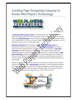 Landing Page Designing Company in Noida-Web Players Technology
