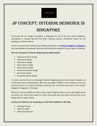 JP Concept Interior Designer in Singapore