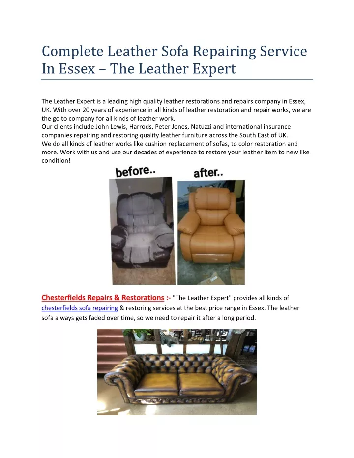 complete leather sofa repairing service in essex