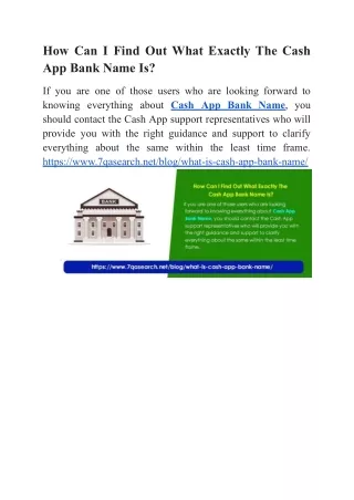 How Can I Find Out What Exactly The Cash App Bank Name Is?