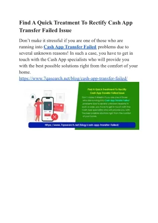 Find A Quick Treatment To Rectify Cash App Transfer Failed Issue
