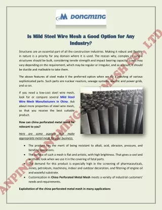 Is Mild Steel Wire Mesh a Good Option for Any Industry?