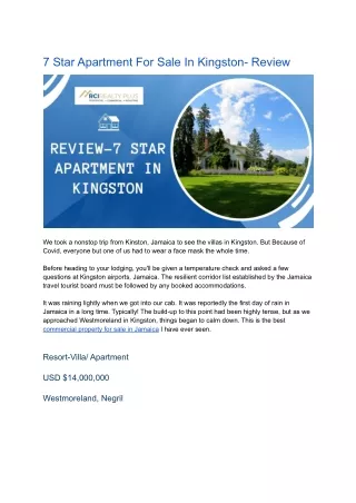 7 Star Apartment For Sale In Kingston- Review