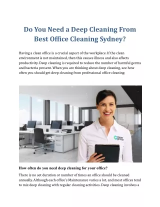 Do You Need a Deep Cleaning From Best Office Cleaning Sydney?