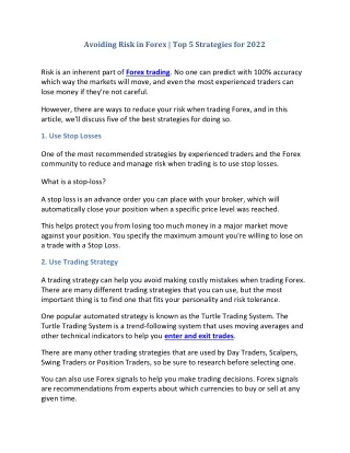 Avoiding Risk in Forex -Top 5 Strategies for 2022