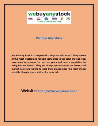 We Buy Any Stock | Webuyanystock.com