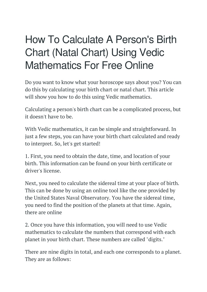 how to calculate a person s birth chart natal