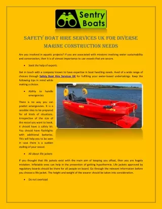 Safety Boat Hire Services UK for Diverse Marine Construction Needs