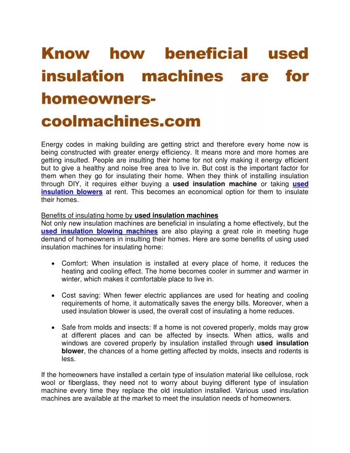 know insulation machines are for homeowners