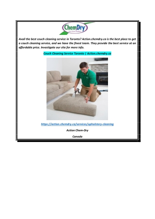 Couch Cleaning Service Toronto  Action.chemdry.ca