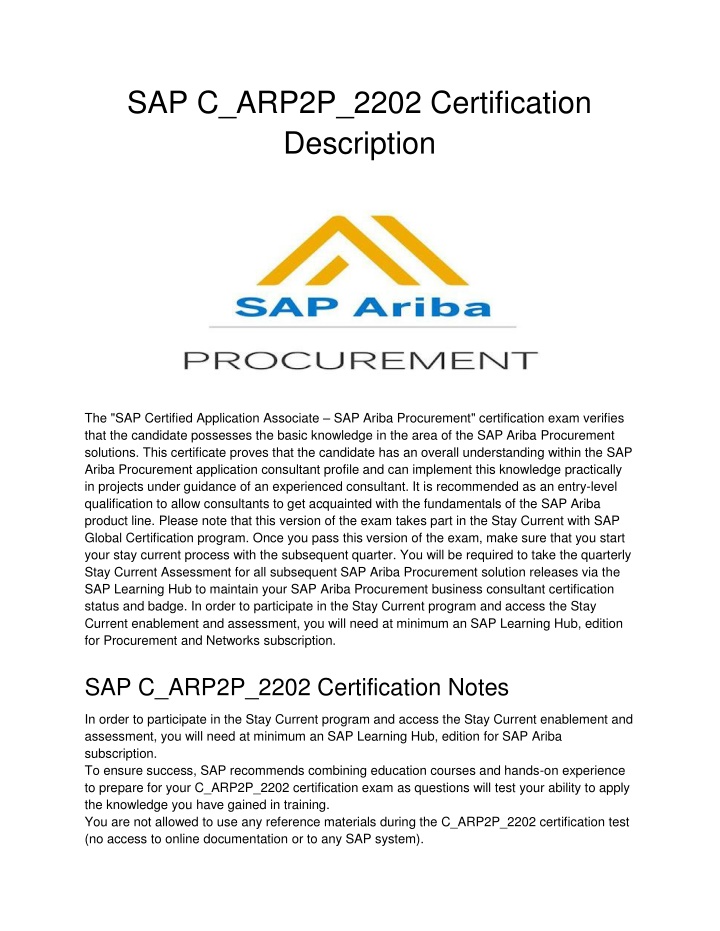 sap c arp2p 2202 certification description