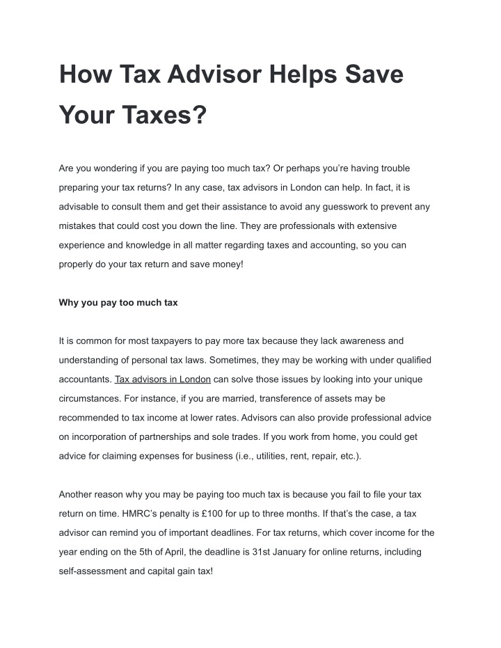 how tax advisor helps save your taxes