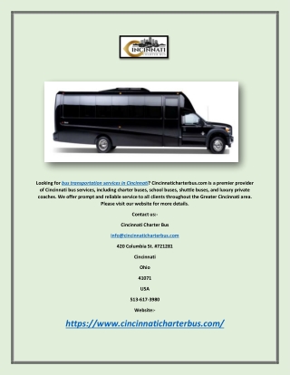 Bus Transportation Services in Cincinnati | Cincinnaticharterbus.com