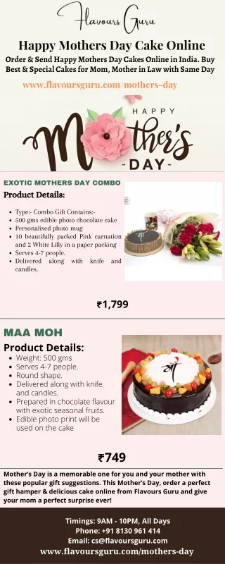 Order Special Mother Day Cake Online in Delhi, Gurgaon NCR - Flavours Guru