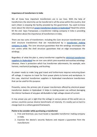 importance of transformers in india