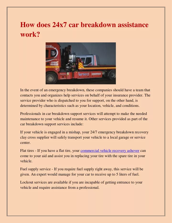 how does 24x7 car breakdown assistance work