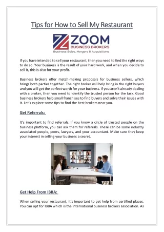 Tips for How to Sell My Restaurant