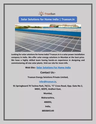 Solar Solutions for Home India | Truesun.in