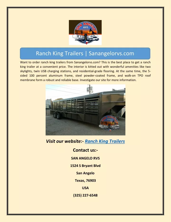 ranch king trailers sanangelorvs com