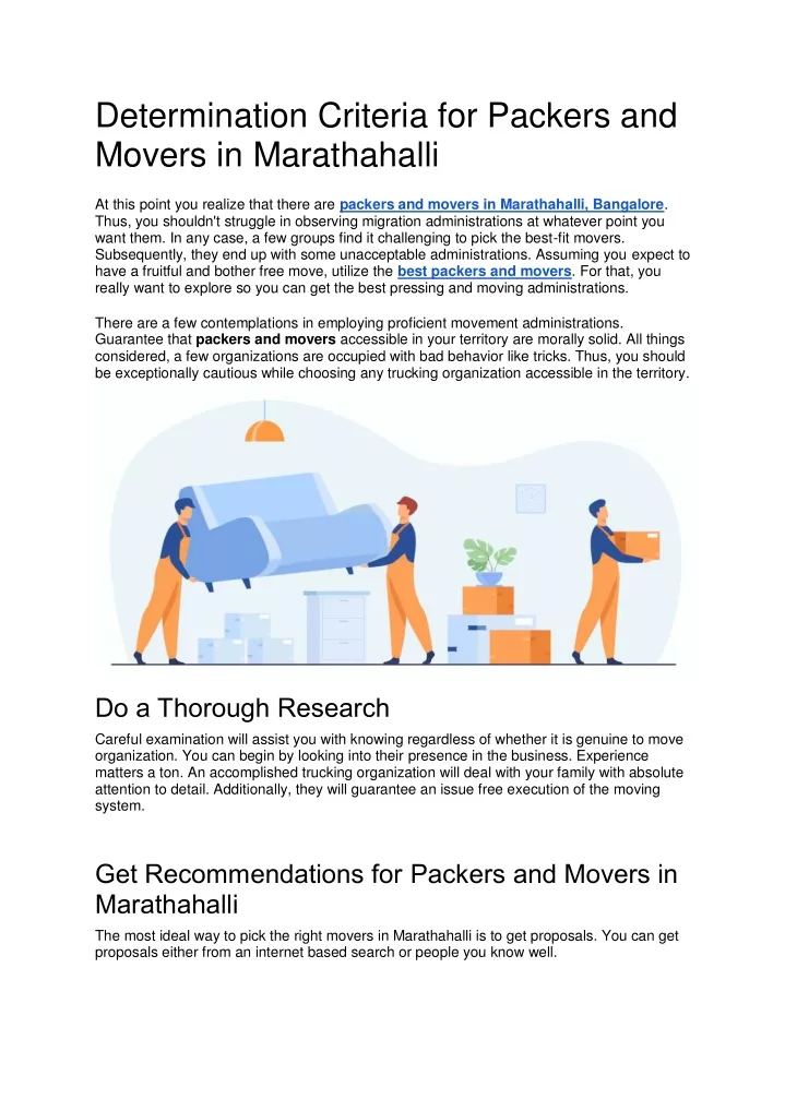 determination criteria for packers and movers