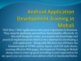 Android Application Development Training in Mohali